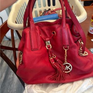 Michael Kors Red Shoulder Bag with Gold Accents